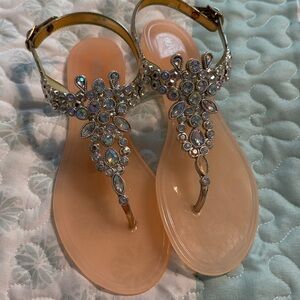 Olivia Miller Gold and Tan Embellished Sandals